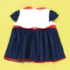 Vestido Bonequinha Poá Azul Marinho - Vermelho e Calcinha Bebê Menina 02 Peças