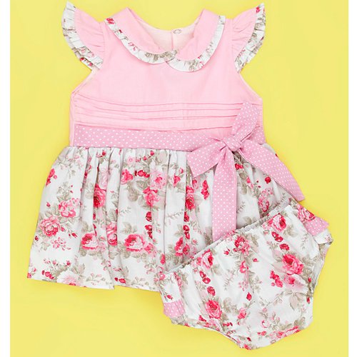Vestido Valentina Rosa - Floral com Calcinha Bebê Menina 02 Peças