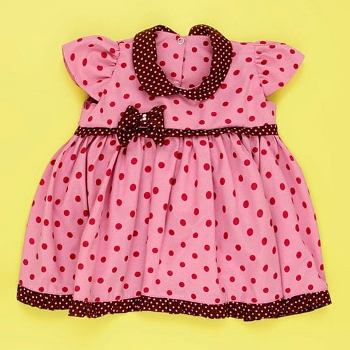 Vestido Boneca Poá Rosa Escuro - Bordo Enxoval Bebê Menina