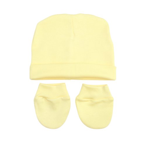 Kit Touca e Luva de Bebê Amarelo Malha 100% Algodão