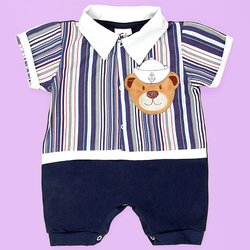 Macacão de Bebê Curto Urso Marinheiro Azul Marinho Macacão de Bebê Curto Urso Marinheiro Azul Marinho