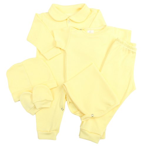Kit Bebê Saída de Maternidade Amarelo Malha 100% Algodão 6 Peças