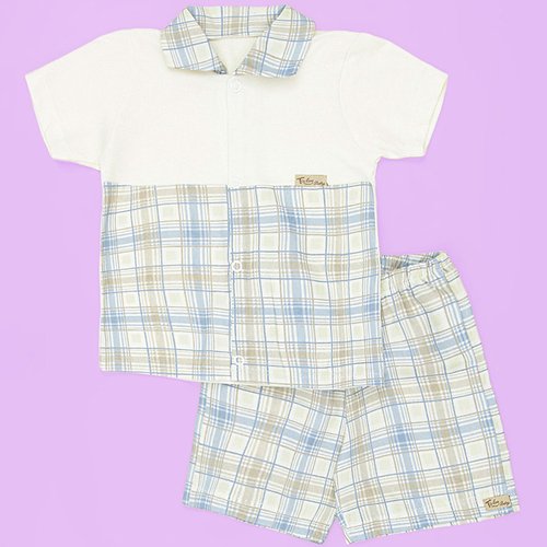 Conjunto Baby Camisa e Bermuda Xadrez Bege Bebê Menino