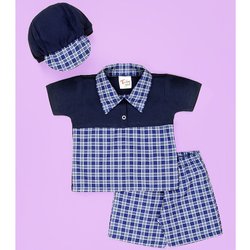 Conjunto Baby Camisa - Bermuda - Boné Xadrez Azul Marinho Bebê Menino Conjunto Baby Camisa - Bermuda - Boné Xadrez Azul Marinho Bebê Menino