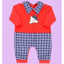 Macacão de Bebê Menino Ursinho no Muro Vermelho Manga Longa Macacão de Bebê Menino Ursinho no Muro Vermelho Manga Longa