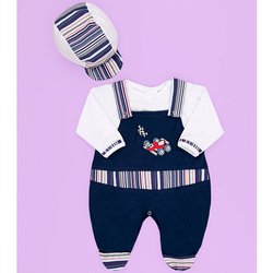Conjunto Macacão mais Blusa e Boné Carrinho Azul Marinho 3 Peças Conjunto Macacão mais Blusa e Boné Carrinho Azul Marinho 3 Peças