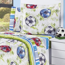 Jogo de Cama Solteiro Esporte Azul e Verde 100% Algodão Jogo de Cama Solteiro Esporte Azul e Verde 100% Algodão