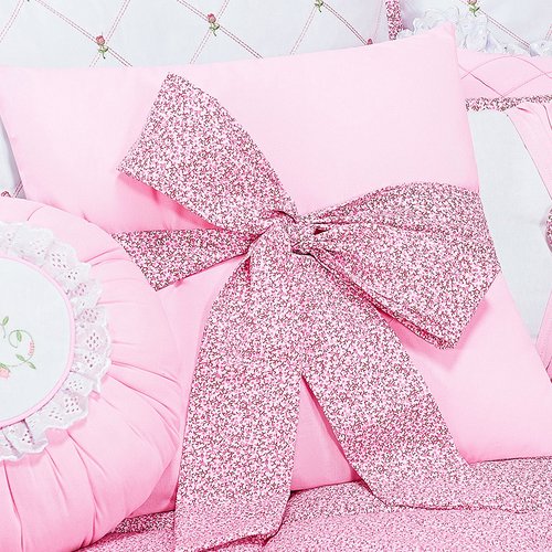 Almofada Decorativa Com Laço Botões Rosa