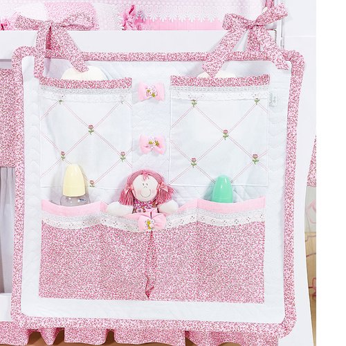 Porta Objeto Para Berço Botões Rosa Enxoval de Bebê Menina