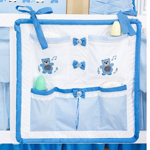 Porta Objeto Para Berço Little Bears Azul Enxoval de Bebê Menino