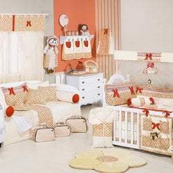 Quarto de Bebê Menina Lisboa Palha - Floral Vermelho Quarto de Bebê Menina Lisboa Palha - Floral Vermelho