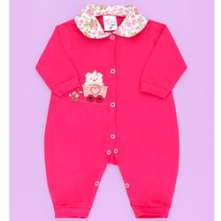 Macacão de Bebê Ursinha Carriola Pink Manga Longa Macacão de Bebê Ursinha Carriola Pink Manga Longa