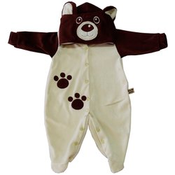Macacão Manga Longa Ursinho Com Capuz Palha - Marrom Plush Macacão Manga Longa Ursinho Com Capuz Palha - Marrom Plush