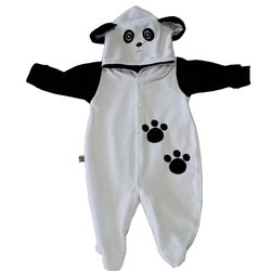 Macacão Manga Longa Ursinho Panda Com Capuz Branco - Preto Plush Macacão Manga Longa Ursinho Panda Com Capuz Branco - Preto Plush