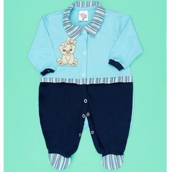 Macacão de Bebê Menino Ursinhos Azul Manga Longa Macacão de Bebê Menino Ursinhos Azul Manga Longa