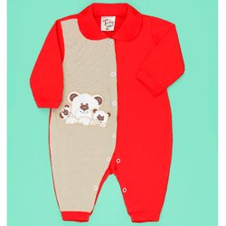 Macacão de Bebê Família Urso Vermelho - Bege Manga Longa Macacão de Bebê Família Urso Vermelho - Bege Manga Longa