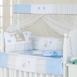 Kit de Berço Americano Urso Felipe Azul 09 Peças 100% Algodão Kit de Berço Americano Urso Felipe Azul 09 Peças 100% Algodão