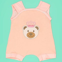 Jardineira Princesinha Salmão Bebê Menina Jardineira Princesinha Salmão Bebê Menina