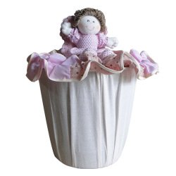 Lixeira Decorada Para Quarto de Bebê Menina Angelina Palha - Rosa Lixeira Decorada Para Quarto de Bebê Menina Angelina Palha - Rosa
