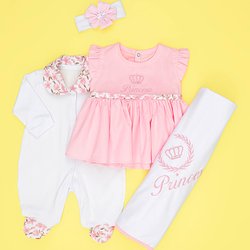 Saída de Maternidade Princesa Linda Rosa Bebê Menina 4 Peças Saída de Maternidade Princesa Linda Rosa Bebê Menina 4 Peças
