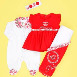 Saída de Maternidade Princesa Linda Vermelho Bebê Menina 4 Peças Saída de Maternidade Princesa Linda Vermelho Bebê Menina 4 Peças