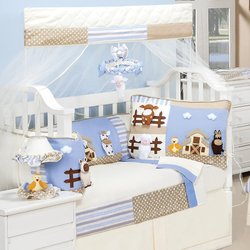 Kit de Berço Americano Fazendinha 9 Peças Palha - Azul Kit de Berço Americano Fazendinha 9 Peças Palha - Azul