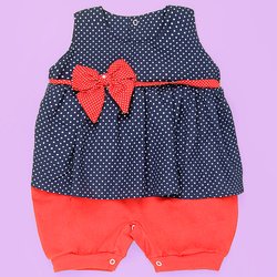 Macacão de Bebê Menina Verão Poá Azul Vermelho Macacão de Bebê Menina Verão Poá Azul Vermelho