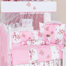 Kit de Berço Cristal Rosa Americano com Mosquiteiro Bebê Menina Kit de Berço Cristal Rosa Americano com Mosquiteiro Bebê Menina