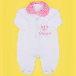 Macacão de Bebê Princesa Branco com Floral Rosa Manga Longa Macacão de Bebê Princesa Branco com Floral Rosa Manga Longa