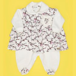 Macacão de Bebê Manga Longa Plush Mais Vestido Floral Palha 2 Peças Macacão de Bebê Manga Longa Plush Mais Vestido Floral Palha 2 Peças