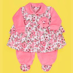 Macacão de Bebê Manga Longa Plush Mais Vestido Rosinha 2 Peças Macacão de Bebê Manga Longa Plush Mais Vestido Rosinha 2 Peças