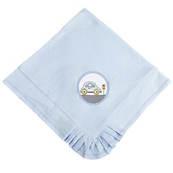 Manta de Bebê Malha Bordada Carrinho Azul Enxoval Bebe Menino Manta de Bebê Malha Bordada Carrinho Azul Enxoval Bebe Menino