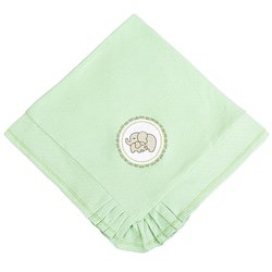Manta de Bebê Malha Bordada Verde Elefante Enxoval Bebe Menino Manta de Bebê Malha Bordada Verde Elefante Enxoval Bebe Menino