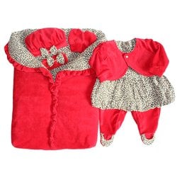 Saída de Maternidade Oncinha Glamour Vermelho 6 Peças Plush Saída de Maternidade Oncinha Glamour Vermelho 6 Peças Plush