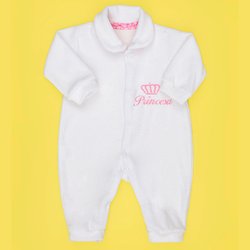 Macacão de Bebê Menina Plush Princesa Branco Manga Longa Macacão de Bebê Menina Plush Princesa Branco Manga Longa
