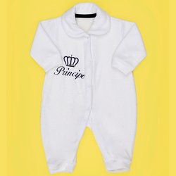 Macacão de Bebê Plush Príncipe Branco Manga Longa Macacão de Bebê Plush Príncipe Branco Manga Longa