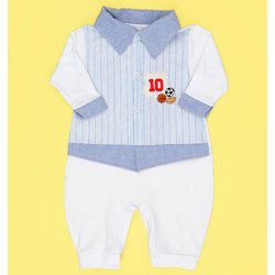Macacão de Bebê Menino Esporte Branco com Azul Manga Longa Macacão de Bebê Menino Esporte Branco com Azul Manga Longa