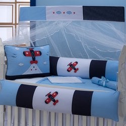 Kit de Berço Americano Aviador Azul 9 Peças 100% Algodão Kit de Berço Americano Aviador Azul 9 Peças 100% Algodão