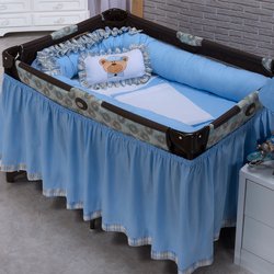 Kit Para Berço Desmontável Ursinho Luxo Azul 9 Peças 100% algodão Kit Para Berço Desmontável Ursinho Luxo Azul 9 Peças 100% algodão