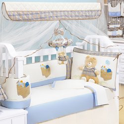 Kit de Berço Urso Fofo Azul Americano Com Mosquiteiro 9 Peças Kit de Berço Urso Fofo Azul Americano Com Mosquiteiro 9 Peças