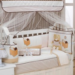 Kit de Berço Urso Fofo Palha Americano Com Mosquiteiro 9 Peças Kit de Berço Urso Fofo Palha Americano Com Mosquiteiro 9 Peças
