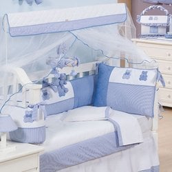 Kit de Berço Urso Azul Americano Com Mosquiteiro 9 Peças Kit de Berço Urso Azul Americano Com Mosquiteiro 9 Peças