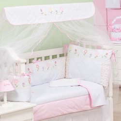 Kit de Berço Júlia Rosa Americano Com Mosquiteiro 9 Peças Kit de Berço Júlia Rosa Americano Com Mosquiteiro 9 Peças