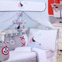 Kit de Berço Marinheiro Ursinho Azul Americano Com Mosquiteiro 9 Peças Kit de Berço Marinheiro Ursinho Azul Americano Com Mosquiteiro 9 Peças