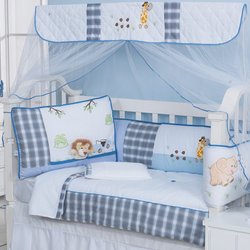 Kit de Berço Safari Azul Americano Com Mosquiteiro 9 Peças Kit de Berço Safari Azul Americano Com Mosquiteiro 9 Peças
