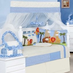 Kit Berço Selva Baby Americano 9 Peças Palha/Azul Kit Berço Selva Baby Americano 9 Peças Palha/Azul