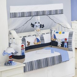 Kit Berço Urso Marinheiro 9 Peças Americano Branco/Azul Kit Berço Urso Marinheiro 9 Peças Americano Branco/Azul