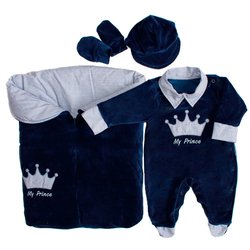 Saída de Maternidade Luxo Príncipe Azul Marinho Plush 4 Peças Saída de Maternidade Luxo Príncipe Azul Marinho Plush 4 Peças