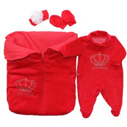 Saída de Maternidade Princesa Strass Vermelho 4 Peças Plush Saída de Maternidade Princesa Strass Vermelho 4 Peças Plush
