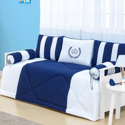 Kit Cama Babá Coroa Marinho 6 Peças 150 Fios 100% Algodão Kit Cama Babá Coroa Marinho 6 Peças 150 Fios 100% Algodão